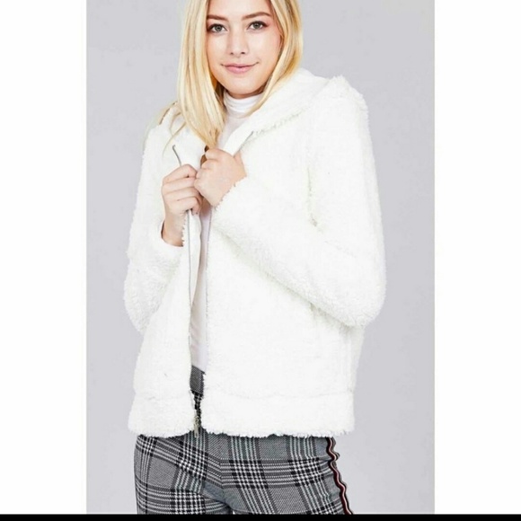 Faux-fur Zip-up hooded Jacket - Picture 3 of 5